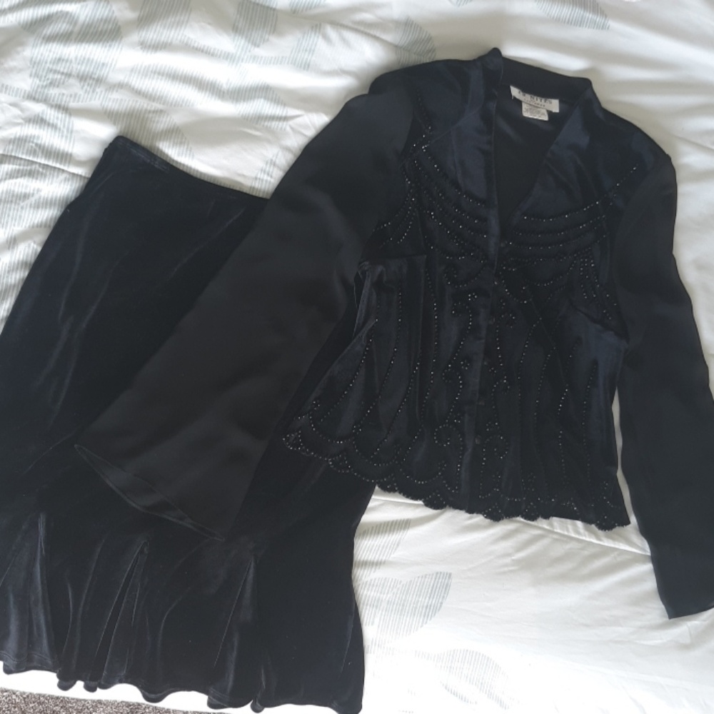 Black velvet beaded dress suit